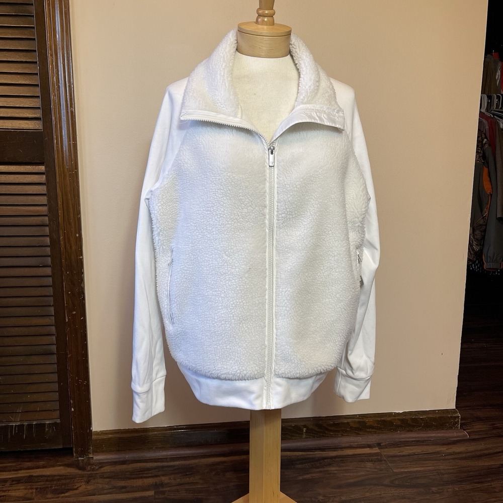 OGIO Womens XL White Sherpa Fleece Hybrid Full Zip Mock Neck Jacket LOGO1815